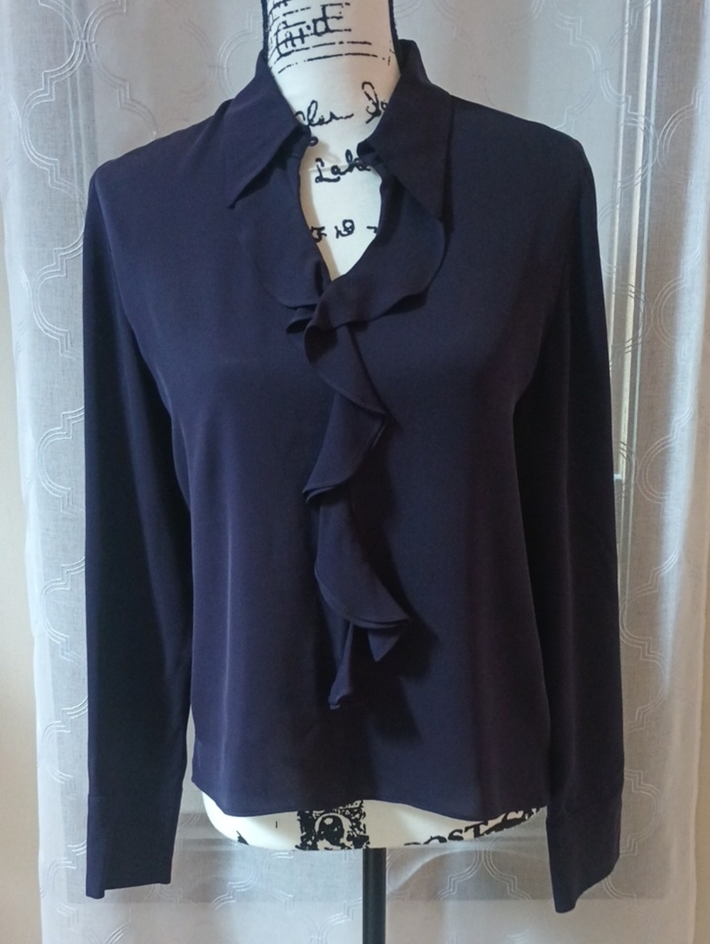 Talbots Purple Ruffle-Front Long Sleeve Blouse